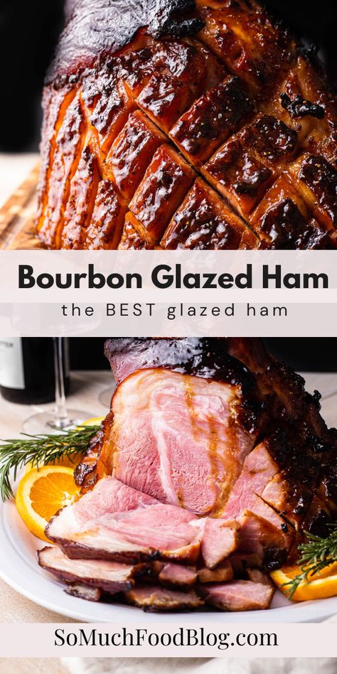 Ham Bourbon Glaze Recipe, Ham Glaze Bourbon, Brown Sugar Bourbon Ham Glaze, Bourbon Pineapple Ham Glaze, Whole Ham Glaze Recipes, Smoked Holiday Ham, Bourbon Ham Crockpot, Bourbon Glazed Ham Recipes, Glaze For Smoked Ham Recipe