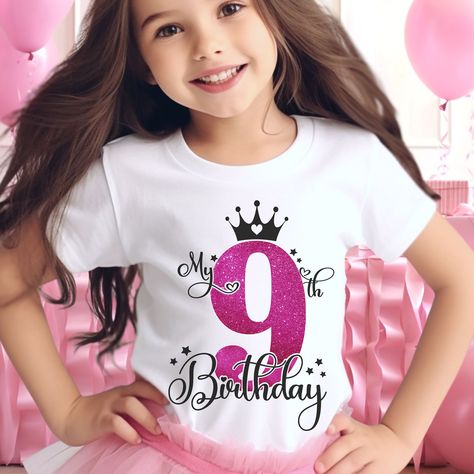 Custom glittered girl's 9th Birthday Day shirts| kids birthday shirts by KASPDesign on Etsy Girls 9th Birthday, Marching Band Mom, Band Mom Shirts, Flannel Pajama Bottoms, Kids Birthday Shirts, Glitter Girl, Bday Girl, Birthday Girl Shirt, Custom Glitter