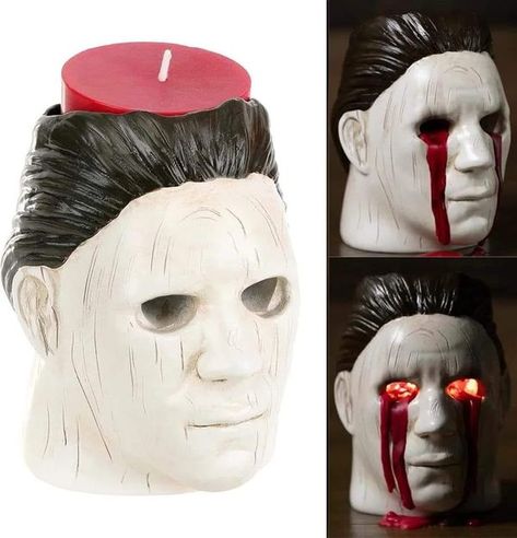 Halloween Candlesticks, Michael Myers Mask, Spooky Home, Red Candle, Candle Stick Decor, Spooky Home Decor, Haunted House Party, Home Decor Halloween, Spooky Stuff