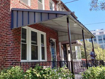 Deck, Patio & Porch Awnings | A. Hoffman Awning Co Porch Awning, Metal Awning, Rays Of The Sun, Thermal Expansion, Standing Seam, Deck Patio, Windows Doors, Patio Porch, Home Business