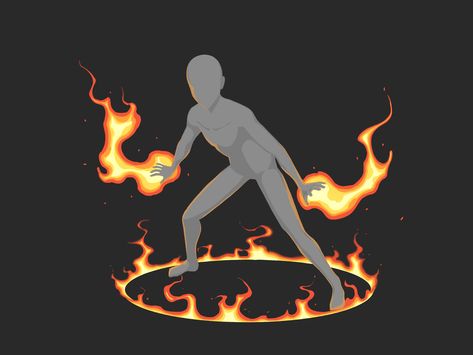 Elemental Poses Reference, Fire Powers Pose Reference, Fire Poses Drawing, Fire Anime Drawing, Fire Magic Concept Art, How To Draw Fire On Paper, Fire Scar Drawing Reference, How To Draw Elements, Person With Fire Powers Drawing