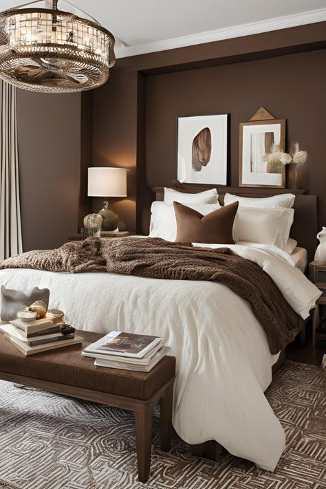 Coffee Color Bedroom Ideas, Brown Master Bedrooms Decor, Brown Furniture Bedroom Ideas, Brown And White Bedroom Ideas, Bedroom Inspirations Brown, White And Brown Bedroom, Chocolate Bedroom, Brown And White Bedroom, Brown Bedding