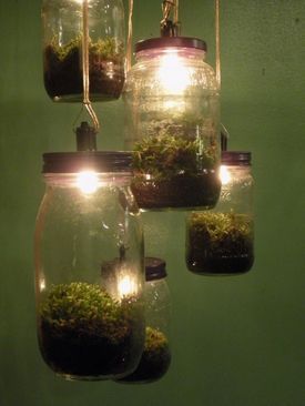 Mason Jar Terrarium, Diy Luminaire, Hantverk Diy, Diy Light Fixtures, Fairy Lanterns, Diy Lampe, Moss Terrarium, Upcycle Recycle, Mason Jar Lamp