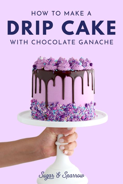 Best Ganache For Drip Cake, Ganache Cake Drip, Chocolate Drip Cake With Sprinkles, Pink Cake Chocolate Drip, Chocolate Candy Cake Decoration, Cake With Ganache Topping, Ganache Drip Cake Tutorial, Drip Ganache Recipe, Chocolate Ganache Drip Recipe