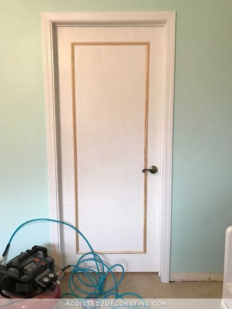 How to update flush interior doors with moulding - 3 How To Put Molding On Doors, Diy Flat Panel Door Makeover, Add Trim To Flat Panel Door, Update Flat Panel Door, Upgrade Interior Doors, Flush Interior Doors, Diy Door Molding, Flat Panel Interior Doors, Painting Doors