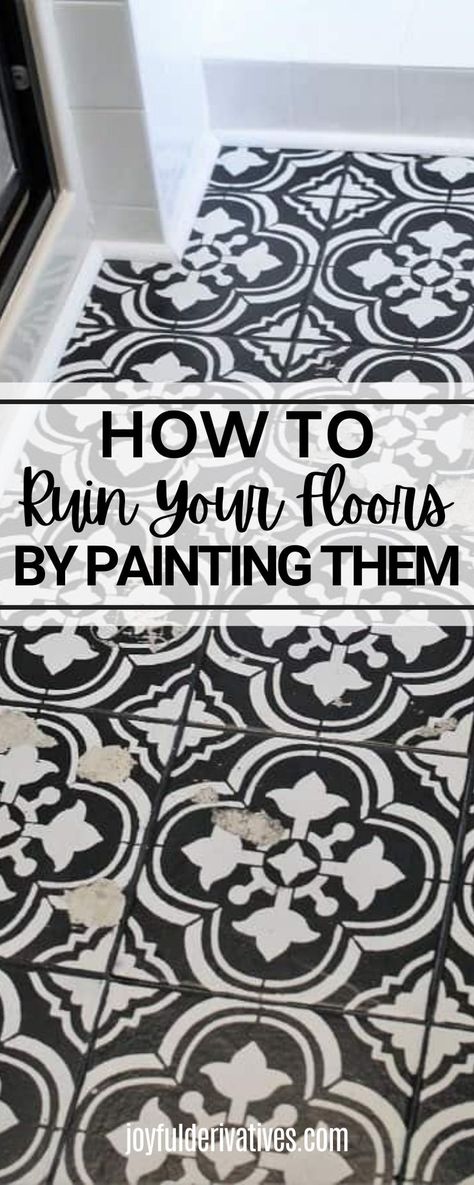 Painted tile floors are so beautiful, and you can DIY them yourself. But it might not be a good idea! You can ruin your DIY painted floors with a simple mistake. Read on to see how I ruined my… Diy Painted Tile Floor, Paint Floor Tiles, Painted Tile Floors, Painted Kitchen Floors, Painting Laminate Floors, Painting Ceramic Tile Floor, Painted Tile Floor, Flooring Alternatives, Stenciled Tile Floor