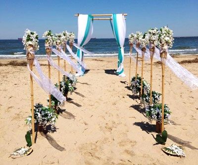 Bamboo Wedding Arch, Bamboo Ideas, Bamboo Wedding, Beach Wedding Aisles, Beach Wedding Arch, Wedding Arbors, Blush Pink Wedding Dress, Virginia Beach Wedding, Va Beach