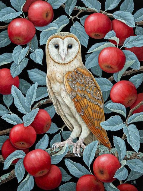 Vasilisa Romanenko, Spirit Animal Art, Snow Owl, Owl Illustration, Arch Enemy, Owl Art, Fruit Art, Barn Owl, Apple Tree