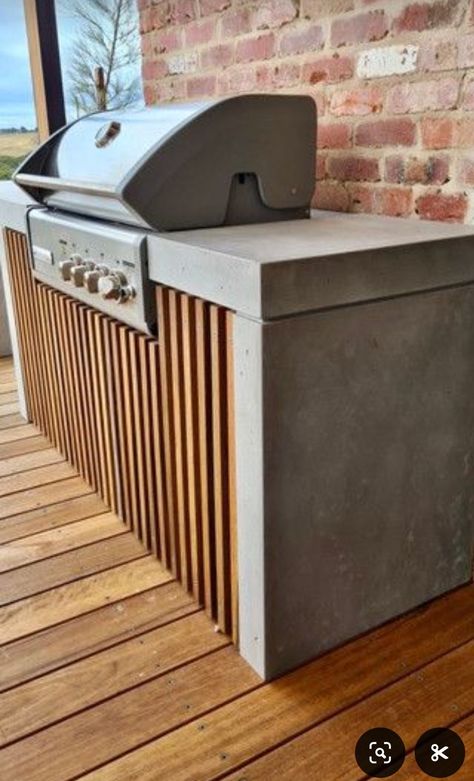 Outdoor Concrete Kitchen, Concrete Bbq, Bbq Areas, Concrete Outdoor Kitchen, Architectural Concrete, Outdoor Bbq Area, Outdoor Barbeque, Timber Battens, Outdoor Kitchen Cabinets