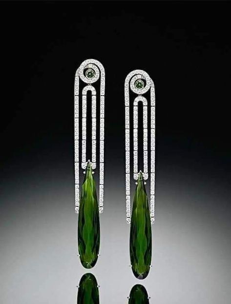 Contemporary Fine Jewelry, Jewellery Design Sketches, Jewelry Illustration, Deco Earrings, Tourmaline Earrings, Jewellery Sketches, Tourmaline Pendant, Real Jewelry, Jewelry Picture