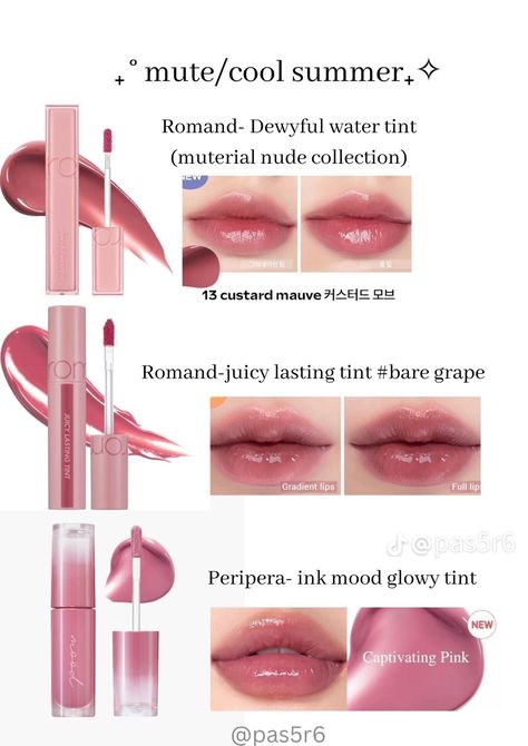 Cool Undertone Lipstick, Soft Summer Color Palette Lipstick, Summer Mute Makeup Korean, Cool Summer Lipstick Colors, Soft Summer Lipstick Colors, Soft Summer Lipstick, Summer Lipstick Colors, Muted Summer, J Makeup