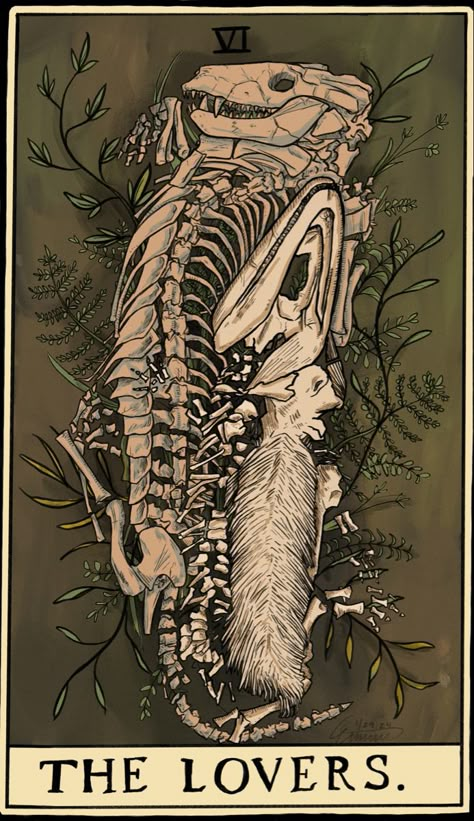 Another design in the tarot card series! I hope to contine making these paleontology based cards! The Triassic Cuddle, Triassic Cuddle, Tarot Card The Lovers, The Lovers Tarot, Tattoo Graphic, Animal Symbolism, Paleo Art, Tarot Cards Art, Bleach Art