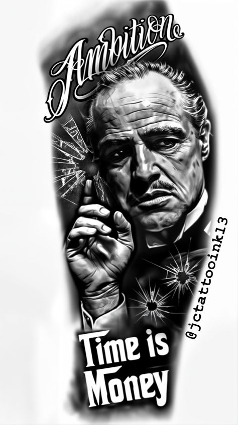 Godfather Tattoo Design, The Godfather Tattoo, Gangster Tattoo Design, Chicano Tattoo Design, Mob Tattoo, Mafia Tattoo, Montana Tattoo, Godfather Tattoo, Tattoo Mafia