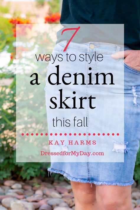 7 Ways to Style a Denim Skirt - Dressed for My Day Blue Jean Skirt Outfits, Style A Denim Skirt, Denim Skirt Outfit Fall, Beach Breakfast, Nature Nails, Dressed For My Day, Athleisure Outfit, Denim Skirt Fashion, Weekend Looks