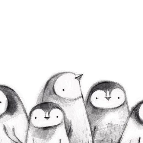 Kass Reich on Instagram: "Working on some new stuff today. In the meantime here's the rest of the baby penguin crew 😙 #happy2017 #illustration #penguins #babyanimals #animallover #sketchbook #drawing #kassreich #arcticanimals" African Penguin Drawing, Kass Reich, Children Book Illustration, African Penguin, Penguin Drawing, Baby Penguins, Arctic Animals, Project Inspiration, In The Meantime