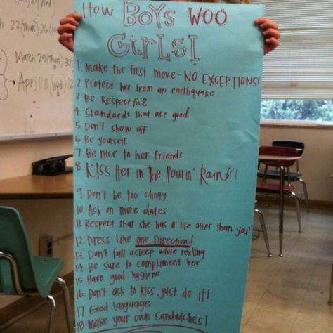 List of how boys should woo girls. Notice #12 says DRESS LIKE ONE DIRECTION!!!!! Dream Guy List, Woo Girl, Boys Will Be Boys, Win My Heart, The Perfect Guy, It Goes On, Dream Guy, Hopeless Romantic, True Stories