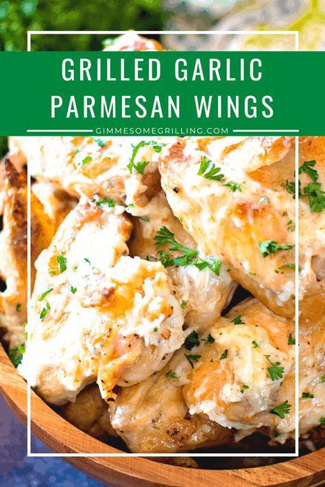 #tailgating #chicken #wings #chickenwings #garlic #parmesan #grill #grilling #recipe #recipeidea #recipeinspiration #gimmesomegrilling Parmesan Garlic Sauce, Quick Party Appetizers, Summer Appetizers, Grilled Garlic, Smoked Recipes, Parmesan Wings, Garlic Parmesan Wings, Parmesan Chicken Wings, Garlic Parmesan Chicken Wings