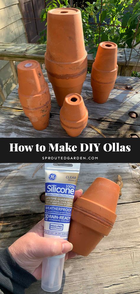 Four terracotta ollas on a wooden table. Watering Can Ideas, Olla Irrigation, Ancient Irrigation, Irrigation Diy, Can Ideas, Garden Watering System, Garden Nails, Garden Tattoo, Garden Wallpaper