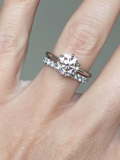 Solitaire Ring Eternity Band, Wedding Ring Sets Solitaire, Wedding Band To Fit Engagement Ring, Round Diamond Pave Band, Wedding Bands For Single Diamond Rings, Wedding Eternity Band, Solitaire Ring And Wedding Band, Wedding Band For Round Solitaire Ring, 6 Prong Round Engagement Ring With Diamond Band