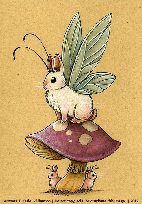 BunnyFly by *Katie-W Akvarel Illustration, Creature Fantasy, Arte Indie, Inspiration Tattoos, Bunny Art, Arte Sketchbook, Mushroom Art, Dessin Adorable, Fairy Art