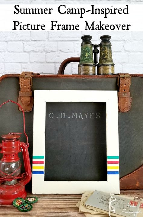 Switch up your summer decorating this year by adding a touch of vintage summer camp or camping decor with this upcycling idea from Sadie Seasongoods! She painted some thrift store picture frames to resemble a Hudson's Bay blanket for modern rustic decor that takes you back to scouting camp! Get all the DIY details at www.sadieseasongoods.com . #campdecor #scouting #campingdecor #vintagecamp #cabindecor #modernrusticdecor #logcabindecor #mountainlodgedecor #summercamp #rusticdecor Upcycling Picture Frames, Pendleton Aesthetic, Vintage Camping Aesthetic, Vintage Camp Decor, Vintage Camp Style Decor, Hudson Bay Decor, Summer Camp Decor, Camp Bedroom, Camp Decor