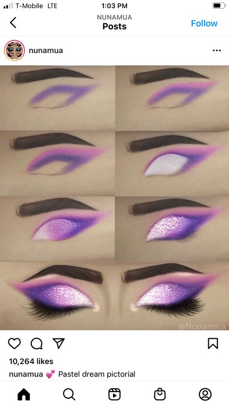 Purple And Sliver Makeup, Purple Homecoming Makeup Looks, Purple Eyeshadow Looks For Hooded Eyes, Purple Dragon Makeup, Purple Gold Eyeshadow, Purple Stage Makeup, Makeup Looks Purple Eyeshadow, Purple Birthday Makeup, Purple Rave Makeup