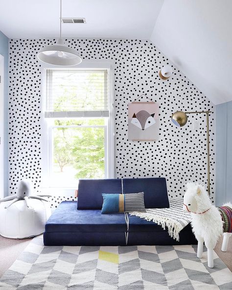 After several attempts to cover this wall with these awesome @urbanwalls irregular dots, I finally ordered enough to finish it 🙌🏼 I'm… Modern Kids Playroom, Nursery Decor Black, Kids Nursery Art, Yoga Decor, Furniture Free, Boys Bedrooms, Kids Room Design, Play Room, Best Interior Design