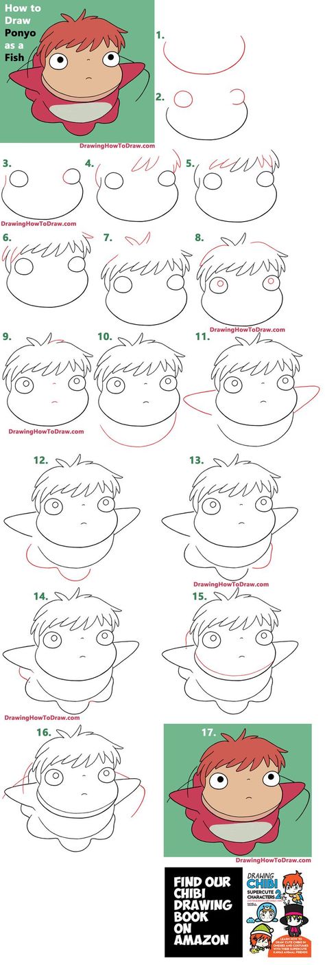 How to draw ponyo fish Ponyo As A Fish, Ghibli Ponyo Drawing, How To Draw Ponyo Studio Ghibli, Studio Ghibli Simple Drawing, Ponyo Cute Drawing, Ponyo Fish Form, Ponyo Easy Drawing, Studio Ghibli Art Tutorial, Ponyo Painting Easy