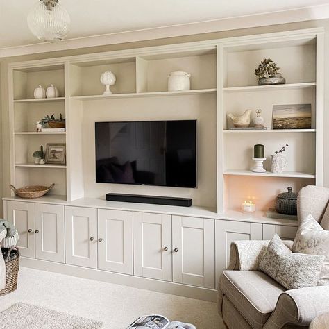 Living Room Designs With Wardrobe, Media Wall With Fireplace And Tv And Storage, Tv Media Unit Modern, Small Tv Media Wall, Living Room Designs Storage, Ikea Havsta Media Wall, Media Wall Shelf Styling, Built In Bookcases With Tv, Build In Living Room