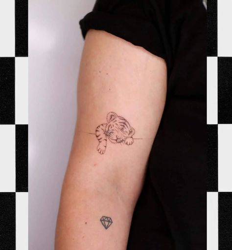 Tiger Tattoo Dainty, Cub Tattoo, Fineline Tiger Tattoo, Tiger Small Tattoo, Tiger Cub Tattoo, Tiger Fine Line Tattoo, Baby Tiger Tattoo, Tiny Tiger Tattoo, Fine Line Tiger Tattoo