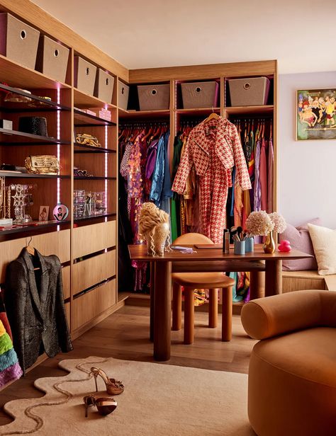 Inside Drag Queen Courtney Act’s ‘Periwinkle Palace’ In Sydney! Colourful Wardrobe, Sydney Apartment, Courtney Act, Melbourne Apartment, Wall Shelf Unit, Colorful Wardrobe, Tv Personality, Larger Than Life, Walk In Wardrobe