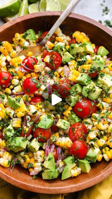 Caitlin | Easy & Healthy Meals on Instagram: "SUMMER CORN SALAD with AVOCADO!😍
.
A MUST-MAKE side dish for summer!😎 Incredibly refreshing & always a hit at parties! Made with simple ingredients like fresh sweet corn, tomatoes, onion & cilantro all tossed in lime juice & topped with creamy avocado!🤗 It comes together quickly & pairs well with a variety of entrees.👌🏻
.
Comment “Recipe” below⬇️ & I’ll send the recipe link directly to your inbox! OR click the link in my bio⬆️ & search “Summer Corn Salad” in the search bar.
.
What you’ll need:
Fresh corn
Cherry tomatoes
Red onion
Cilantro
Lime juice
Avocado
Salt, to taste
Black pepper, to taste
.
#kaleforniakravings #cornsalad #summersalad #easydinner #dinnerideas #feedfeed #dinnerrecipes #salad #easyrecipes #easymeals #saladrecipe #recipe Vegetable Summer Side Dishes, Easy Sweet Corn Recipes, Recipes Using Cilantro, Corn Salad With Avocado, Sweet Corn Salad Recipe, Kalefornia Kravings, Meals Summer, Corn Salad Recipe, Fresh Corn Salad