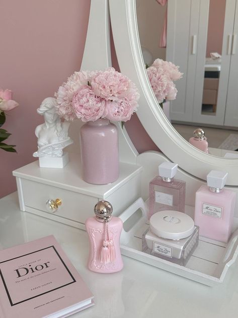 Little Book Of Dior, Aesthetic Amazon Finds, 30 Aesthetic, Aesthetic Amazon, Pink Vanity, Soft Pink Theme, Pink Lifestyle, Pink Perfume, Baby Pink Aesthetic