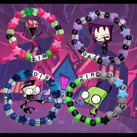 2000s Nickelodeon, Scene Kandi, Invader Zim Gir, Pulseras Kandi, Zim Gir, Jhonen Vasquez, Diy Kandi Bracelets, Pony Bead Bracelets, Diy Kandi