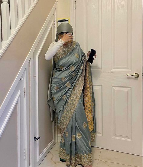 Saree With Hijab, India Fashion Men, Eid Outfit Ideas, Onam Outfits, Outfits Muslim, Indian Bridesmaid Dresses, Desi Dress, Walima Dress, Desi Wear