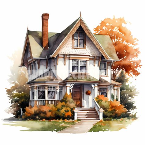 Watercolor Art Architecture, Watercolor Village, Miniature Cafe, Cottage Exteriors, Victorian Style Homes, Sims 4 House Plans, Building Illustration, Building Concept, Architecture Ideas