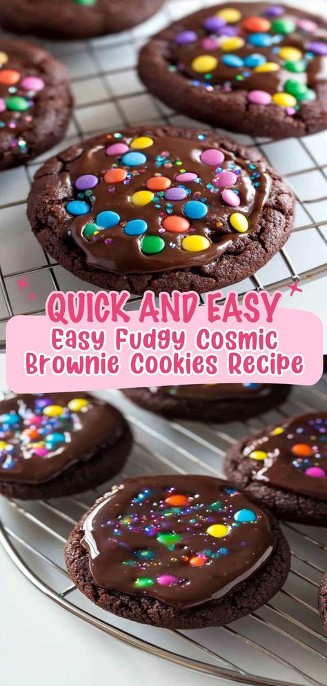 Discover how simple it is to make these Fudgy Cosmic Brownie Cookies! This easy recipe guarantees a rich chocolate flavor that will satisfy your sweet cravings. With just a few ingredients and straightforward steps, you’ll have chewy, indulgent cookies ready to impress in no time! Cosmic Brownies, Cookie Brownie Recipe, Brownie Cookies, Cookie Recipes