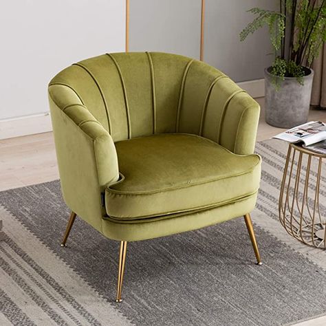 AmazonSmile: Artechworks Modern Velvet Barrel Chair Accent Armchair with Golden Legs for Living Room Bedroom Home Office, Channel Tufted Back Club Chair, Grass Green : Home & Kitchen Velvet Barrel Chair, Green Velvet Armchair, Armchair Bedroom, Club Armchair, Single Chair, Accent Arm Chairs, Sofa Living, Modern Armchair, Arm Chairs Living Room