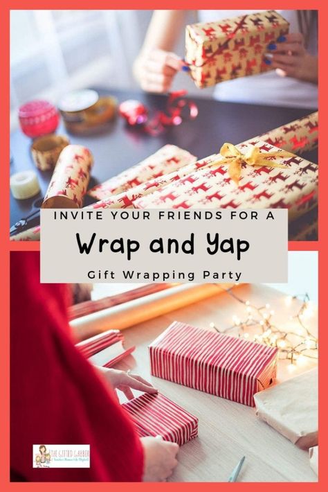 Check out these ideas for hosting a Christmas gift wrapping party with your friends and family! Take the bore out of this Christmas chore and have fun wrapping and yapping. Tips for food, drinks, decorations, wrapping supplies, invitations, and fun drinking games! With these ideas, you can be as creative, fancy, or casual as you want with this laid-back party.  You will want to host a holiday gift wrapping party every year! #christmas #gifts #presents #christmasparty Christmas Wrapping Party Ideas, Gift Wrapping Party Christmas, Gift Wrapping Party Ideas, Wrapping Party Ideas Christmas, Christmas Wrapping Party, Hoa Ideas, Foods Dinner, Breakfast Christmas, Foods Breakfast