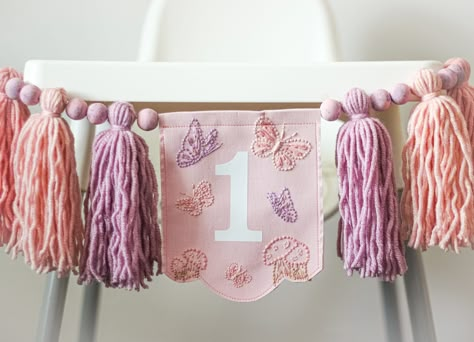 Fairy Mushroom High Chair Banner - Embroidery Butterfly Fairy Theme Decorations - Yarn Tassel Garland Highchair Banner 1st Birthday Girl's Flower Highchair Garland, Fairy First Birthday High Chair Banner, Fairy Theme Decorations, 1st Birthday High Chair Decorations, Banner Embroidery, Fairy Birthday Party Decorations, Butterfly Fairies, Fairy Birthday Themes, Yarn Tassel Garland