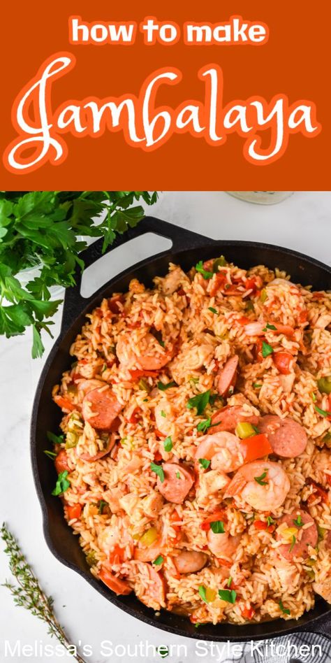 Andouille Sausage And Rice, Crawfish Boil Recipe, Homemade Jambalaya, Jambalaya Recipe Easy, Sausage And Rice, Melissas Southern Style Kitchen, 15 Bean Soup, Cajun Dishes, Chicken Shrimp