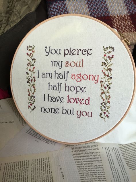 Jane Eyre Embroidery, Jane Austen Embroidery, Pride And Prejudice Embroidery Pattern, Jane Austen Embroidery Pattern, Persuasion Quote, Jane Austen Cross Stitch, Jane Austen Persuasion, Literature Cross Stitch, Cross Stitch Jane Austen