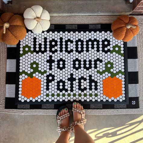 Kass - Letterfolk Tile Mat Ideas on Instagram: “Happy September! If you’re like me, you’re ready for Fall! 🍂🍁 Even though it’s still 100° outside, I’ve started putting up some fall…” Letterfolk Tile Mat Ideas, Tile Mat Ideas, Letterfolk Tile Mat, Letter Folk, Tile Mat, Mat Ideas, Happy September, Ready For Fall, Door Mat