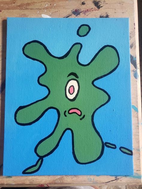 Funny Canvas Painting Ideas, Plankton Painting, Spongebob Bathroom, Wall Drawings, Disney Canvas Art, Spongebob Painting, Simple Hijab, Trippy Painting, Canvas Drawing