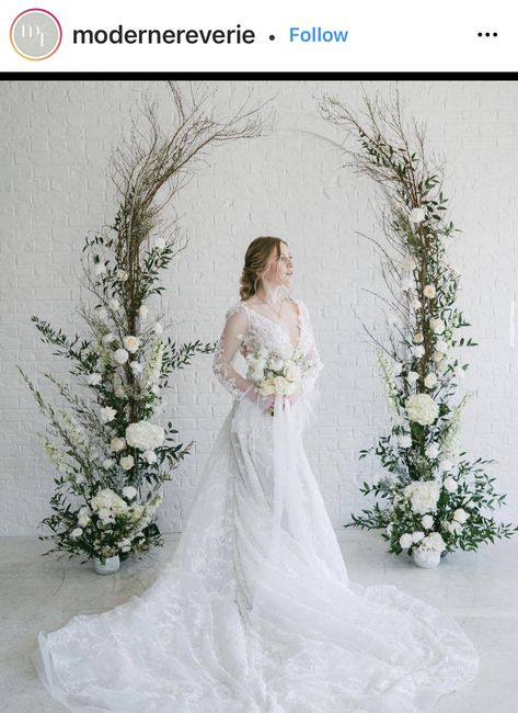 Arc Of Flowers Wedding, Curly Willow Wedding Arch, Ceremony Arch Alternative, Half Wedding Arch, Split Arch Wedding, Broken Arch Wedding Flowers, Faux Flower Arch, Fake Flower Arch, Winter Wedding Arch Ideas