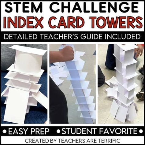 STEM Index Card Tower Challenge - Easy Prep Project- 2 Versions | TPT Stem Tower Challenge, Index Card Challenge, Stem Towers, Card Tower, Stem Club, 6th Grade Social Studies, Problem Solving Activities, Challenges Activities, Stem Activity