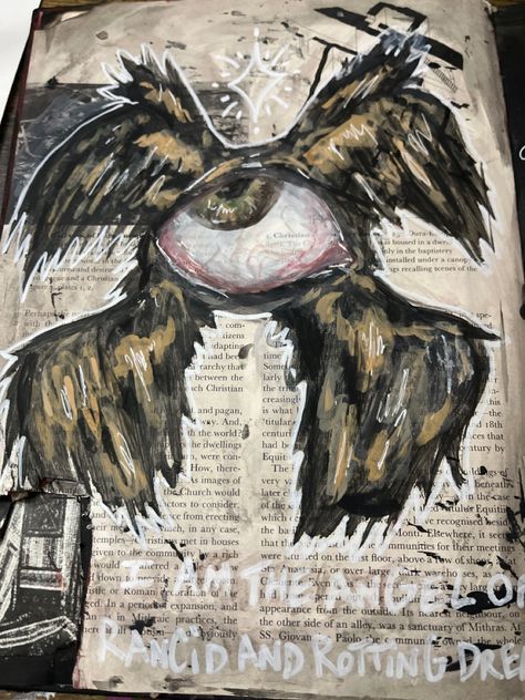 Weird Core Sketchbook Ideas, Creepy Things To Paint, Punk Painting Ideas, Drawing Creepy, Weird Core Art Sketches, Painting On Book Pages, Emo Painting, Painting Aesthetic Ideas, Creepy Painting Ideas