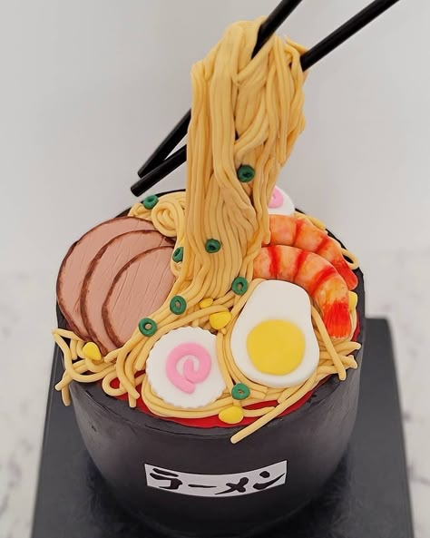 Ramen cake Cake Wars Ideas, Ramen Cake, Anti Gravity Cake, Japanese Birthday, Gravity Cake, Birthday Cake For Him, Cake Shapes, Girl Cake, Fondant Cake