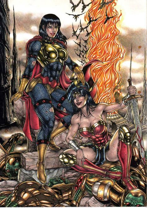 Big Barda and Wonder Woman by Medsonlima on DeviantArt Big Barda Dc, Big Barda, Dc Comics Wallpaper, Wonder Woman Art, Art Album, Dc Comic Books, Marvel Comics Wallpaper, Comics Girls, Black Canary