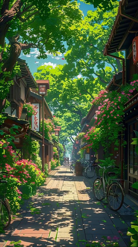 Anime Street, Studio Ghibli Background, Dreamy Artwork, Japon Illustration, Cool Wallpapers Art, Fantasy Art Landscapes, 판타지 아트, Pretty Wallpapers Backgrounds, Dreamy Art